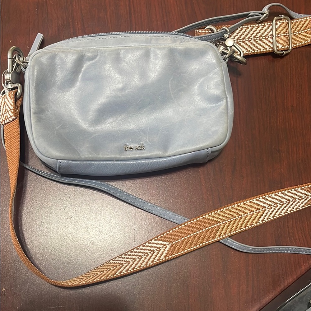 The Sak Blue and Brown Crossbody Bag with Smooth Leather Finish